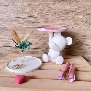 Teddy Bear Candle & Jewelry Holder – Dual-Purpose Decorative Plate Stand